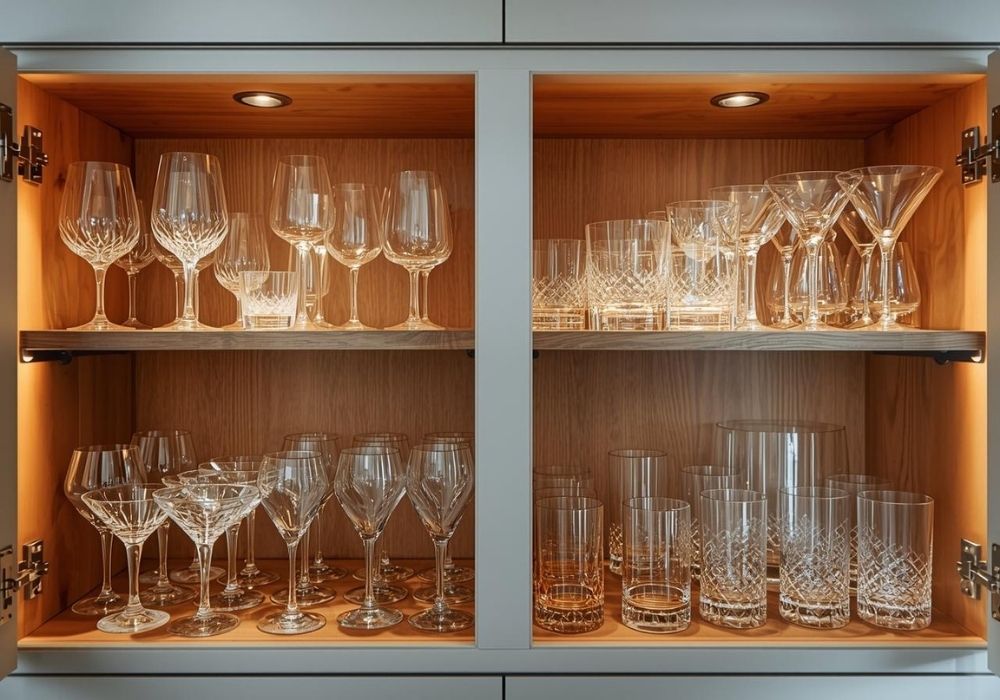 Schrank mit Unterschied zwischen Weißweingläsern und Rotweingläsern